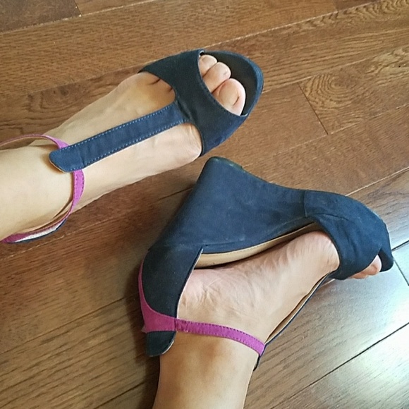 Blue and purple strap velvet wedges - Picture 2 of 5